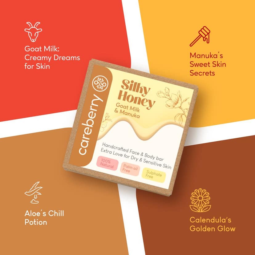 Careberry's Silky Honey Luxurious Goat Milk and Manuka Handcrafted Face and Body Bar for Ultimate Nourishment,100gm view 5