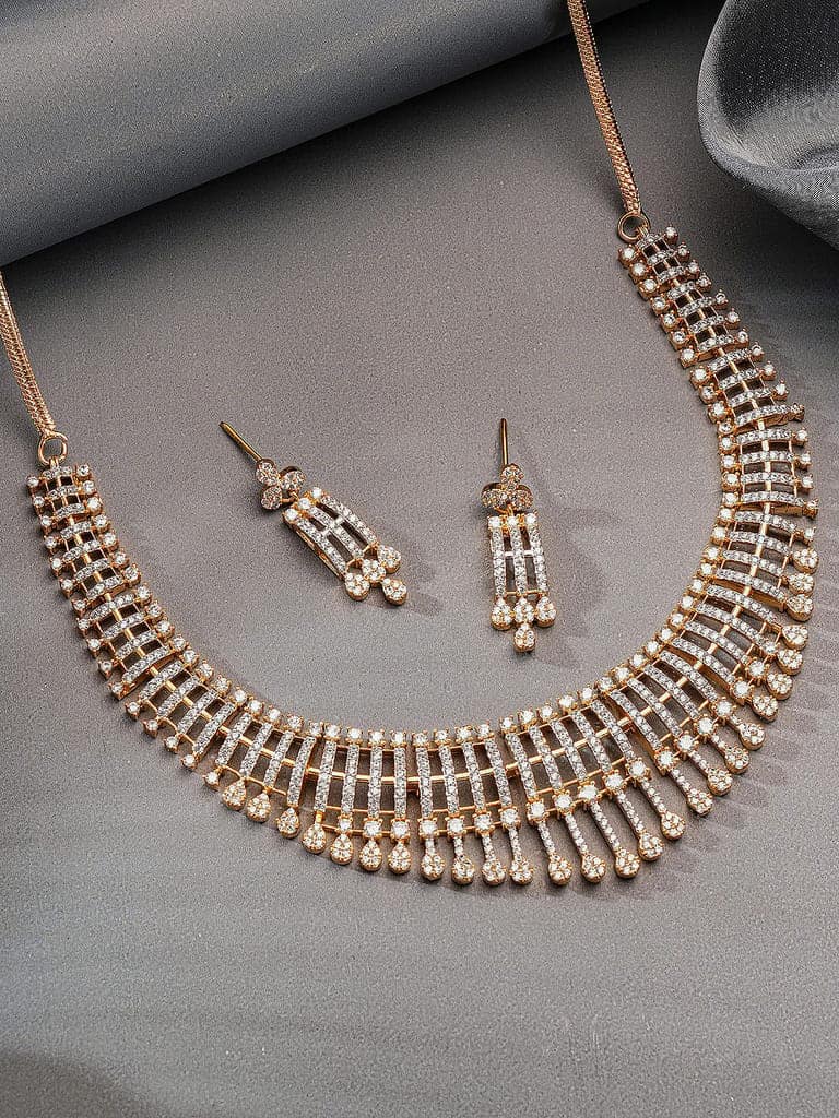 Gold Plated AD Zircon Studded Trendy Bridal Cocktail Jewellery Set view 4