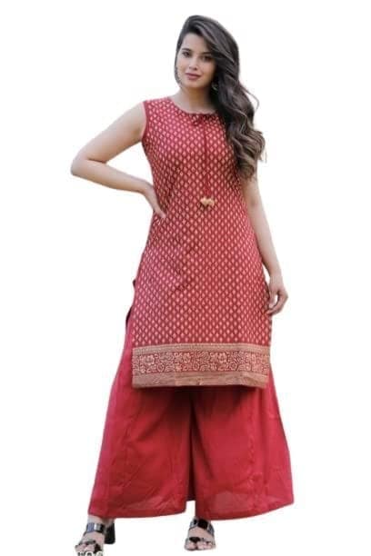 MANMAYEE Women's Rayon Embroidery Straight Sleeveless Kurti with Palazzo | Kurti Set view 6