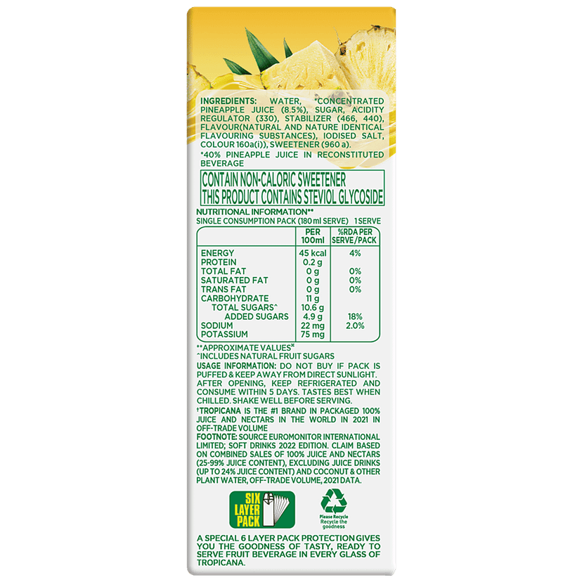 Tropicana Delight Fruit Juice - Pineapple, 180 Ml Carton view 2