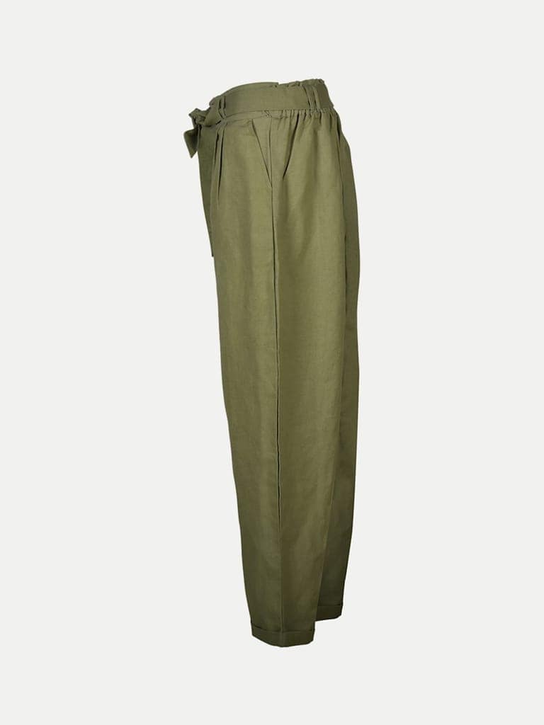 Women Green Plazzo Linen Pants view 3