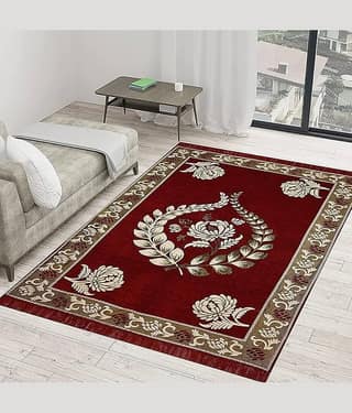 RADECOR Blue Chenille Carpet Floral 5x7 Ft