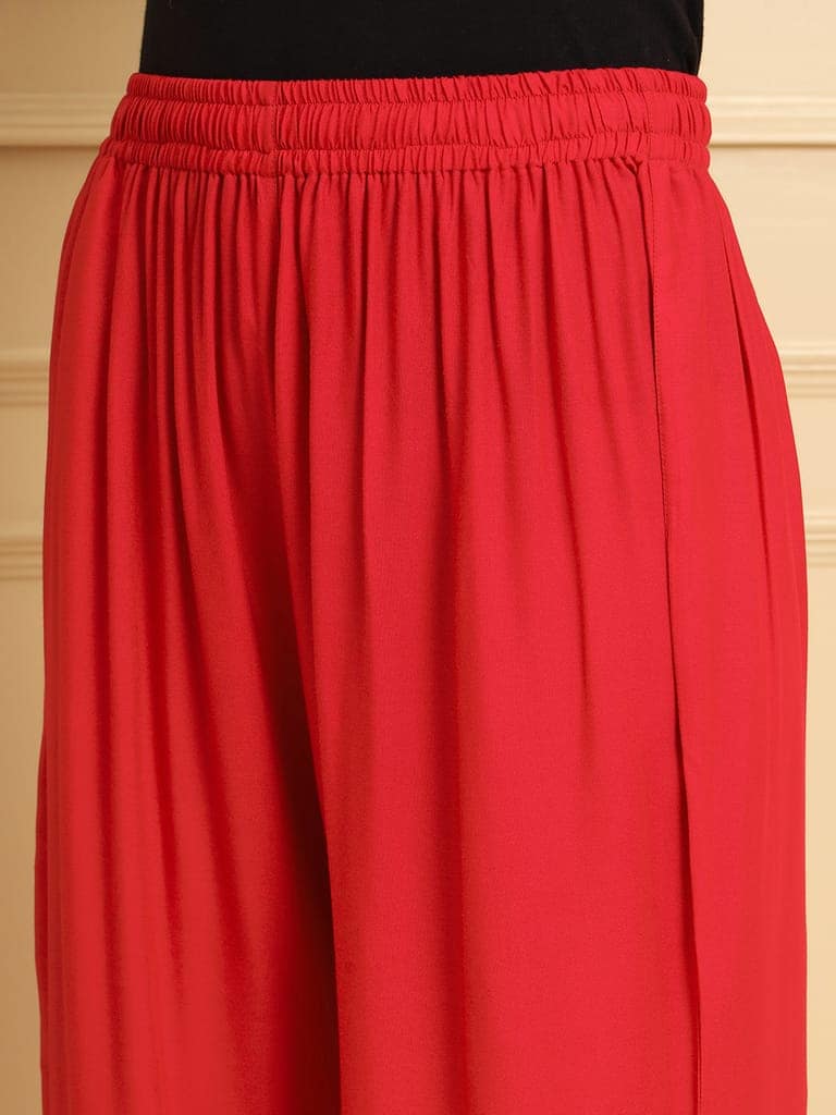 Soft Colors Regular Fit Pocket Palazzo (Magenta) view 4