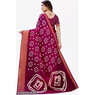 Wine Colour Bandhani Printed Cotton Silk Saree view 2