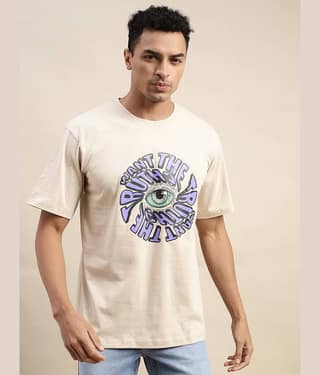 Veirdo Pack of 1 Cotton Oversized Fit Men's T-Shirt ( Beige )