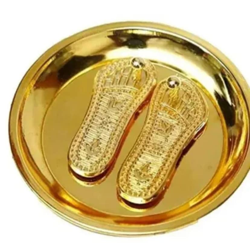 DHRUVINSRI hree Lakshmi Charan Paduka Gold Plated with Brass Plate – Divine Blessings for Laxmi Pooja, Diwali and Prosperity-1 set view 2