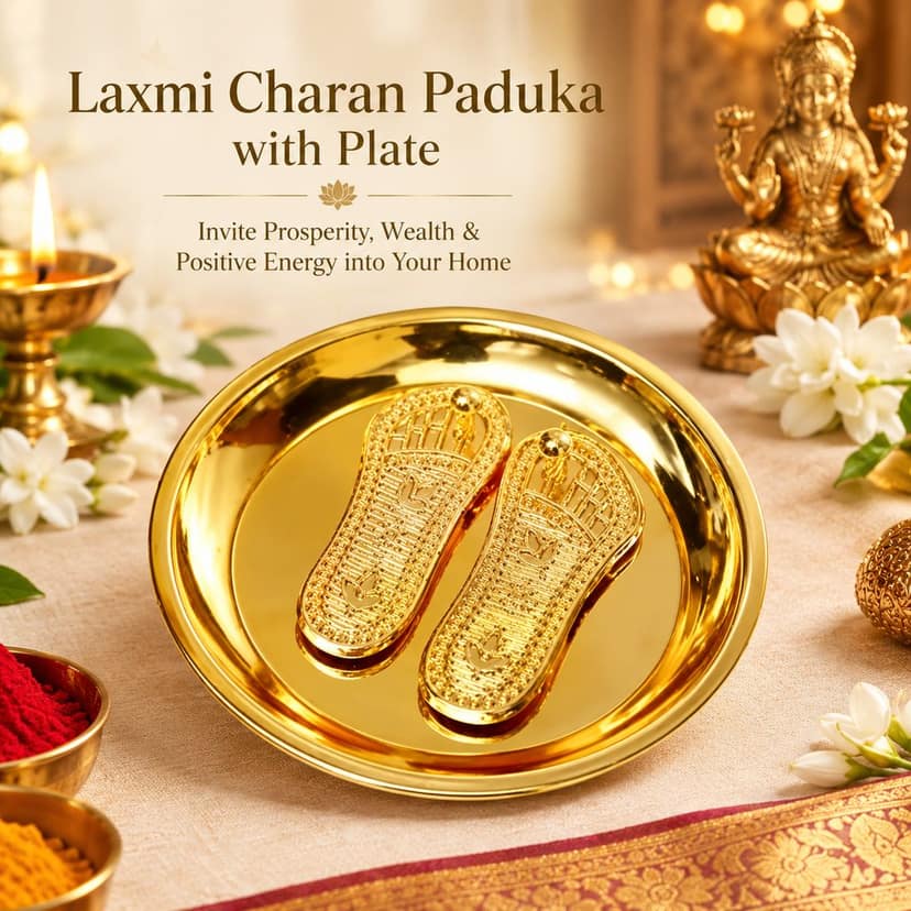 DHRUVINSRI hree Lakshmi Charan Paduka Gold Plated with Brass Plate – Divine Blessings for Laxmi Pooja, Diwali and Prosperity-1 set view 3
