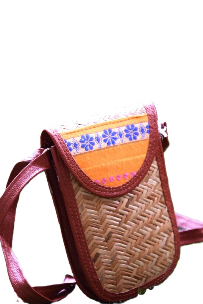 Handwoven Bamboo Crossbody Bag with Floral Accent view 2