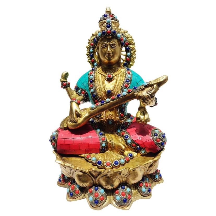 Brass Saraswati Devi Idol - Premium Decorative Statue, Height : 10.5 Inch (BSMAS054) view 2