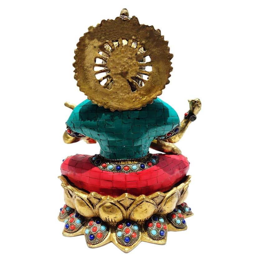 Brass Saraswati Devi Idol - Premium Decorative Statue, Height : 10.5 Inch (BSMAS054) view 3