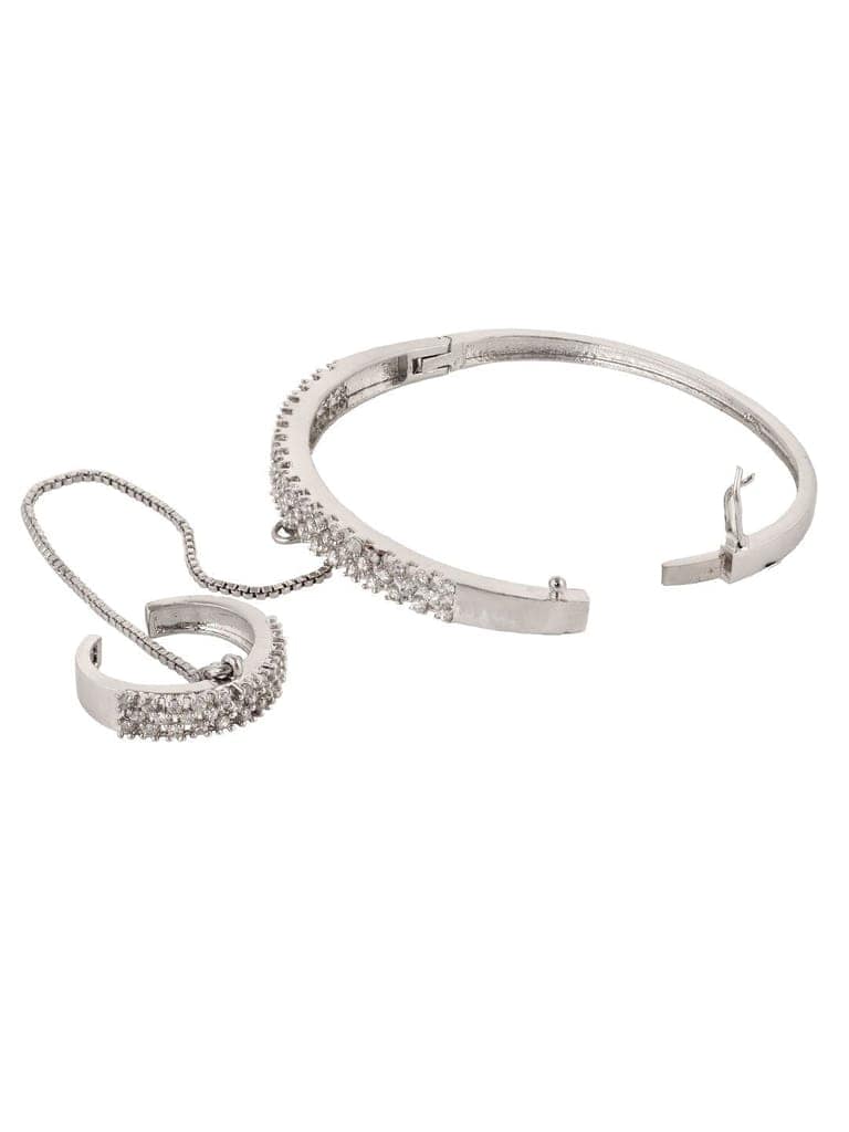Silver Toned AD studded Handcrafted Ring Bracelet view 2