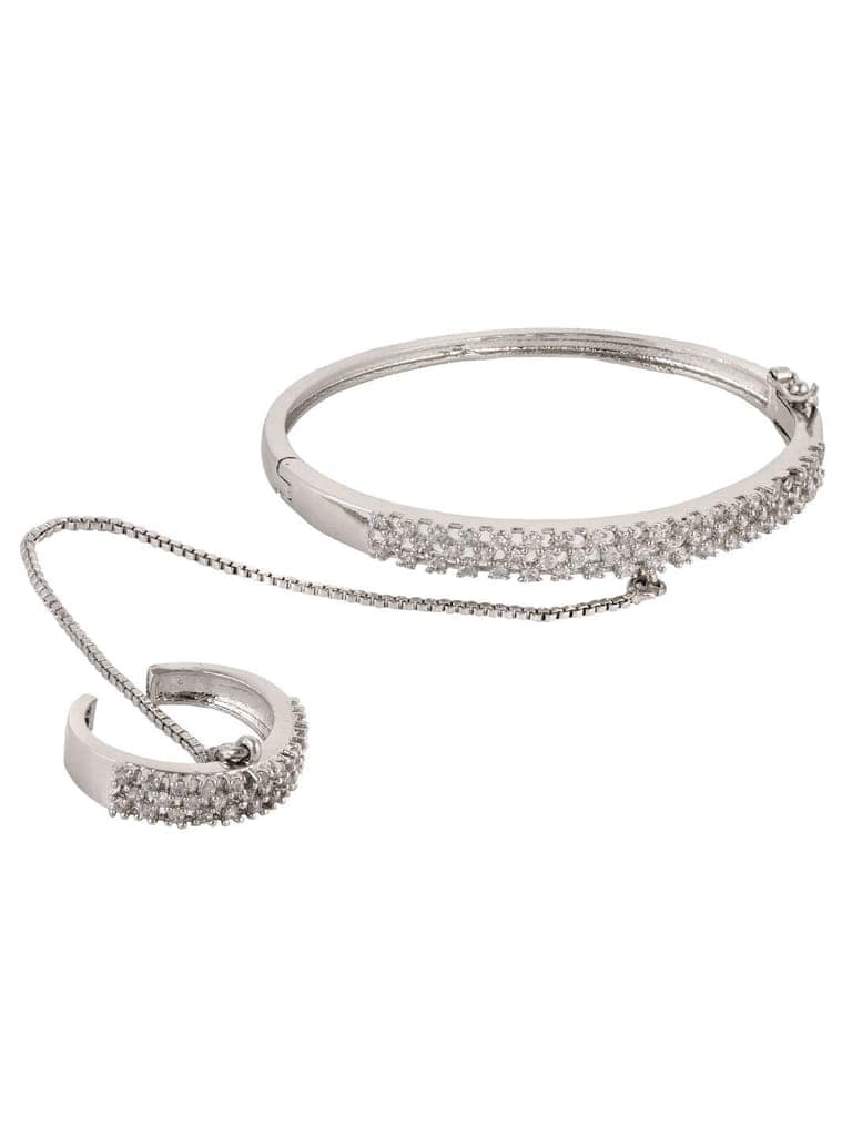 Silver Toned AD studded Handcrafted Ring Bracelet view 5