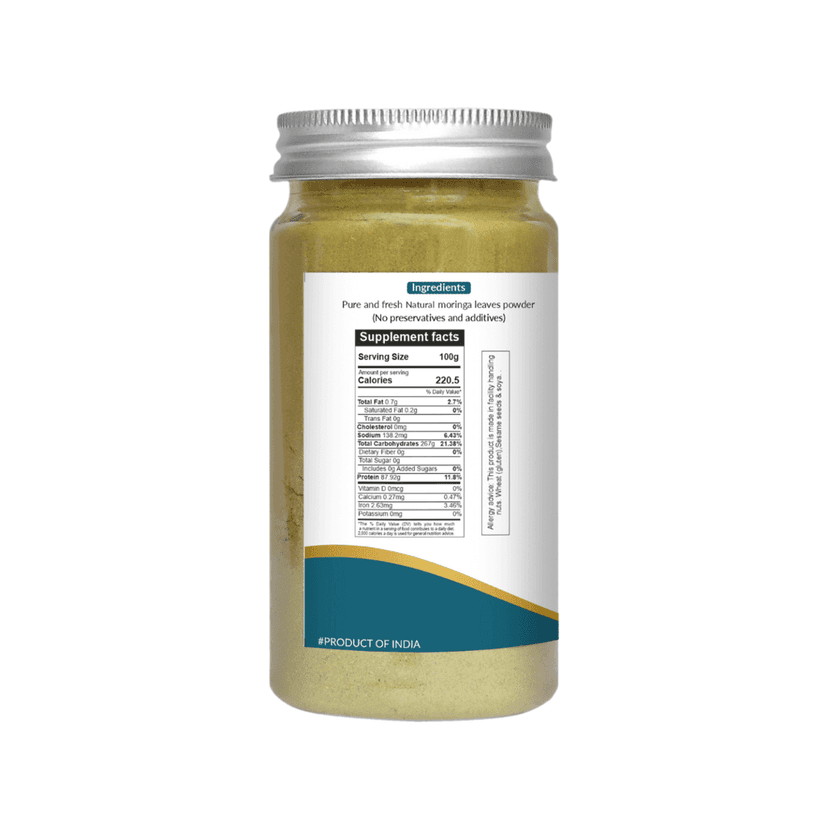 Natural Moringa Leaves Powder For Hair Growth, Heart Health And Digestion - 100g view 2