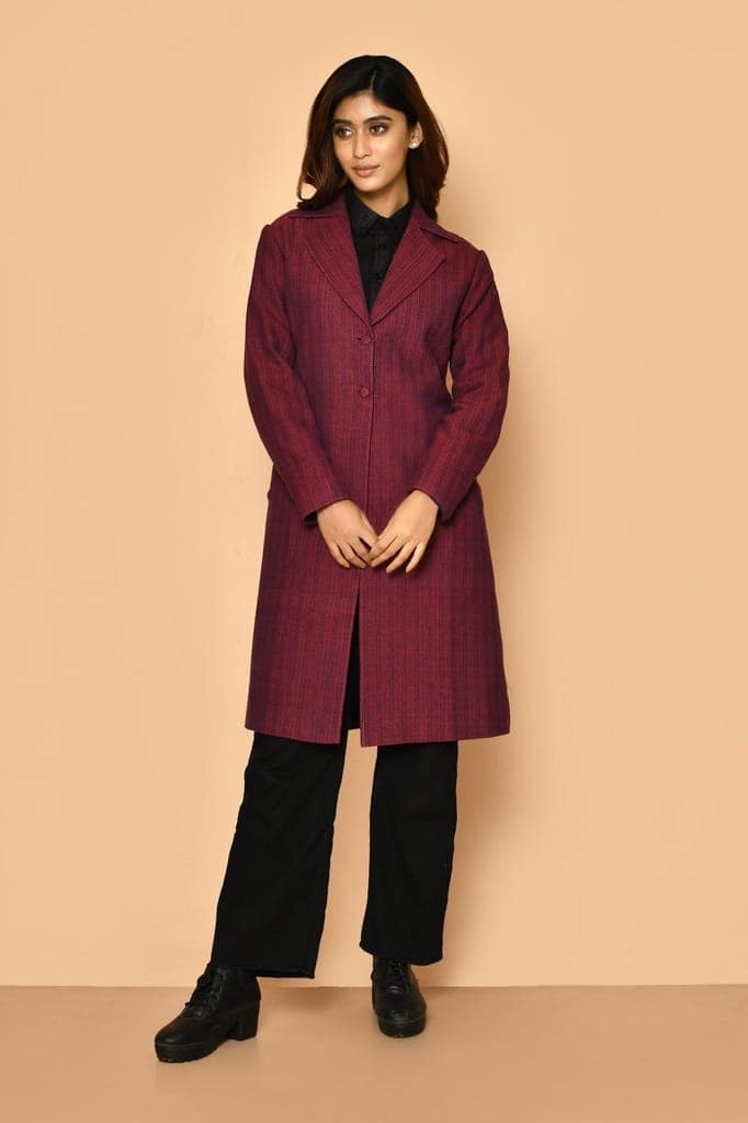 Mrinal handloom cotton trench coat jacket for women view 5