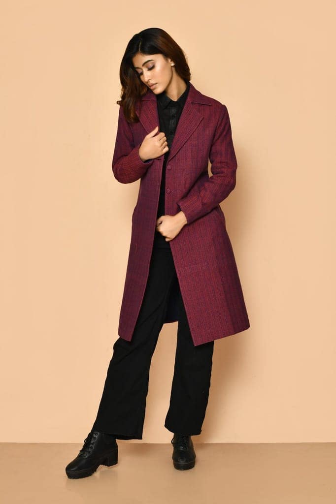 Mrinal handloom cotton trench coat jacket for women view 7