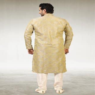 Raivat Ethnic Gold Beige Colour Jacquard Silk Brocade Kurta Pajama 1026 view 2