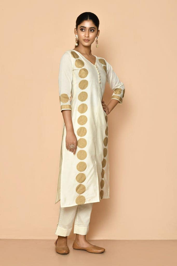 Freya ivory handloom maheshwari silk kurta set view 4