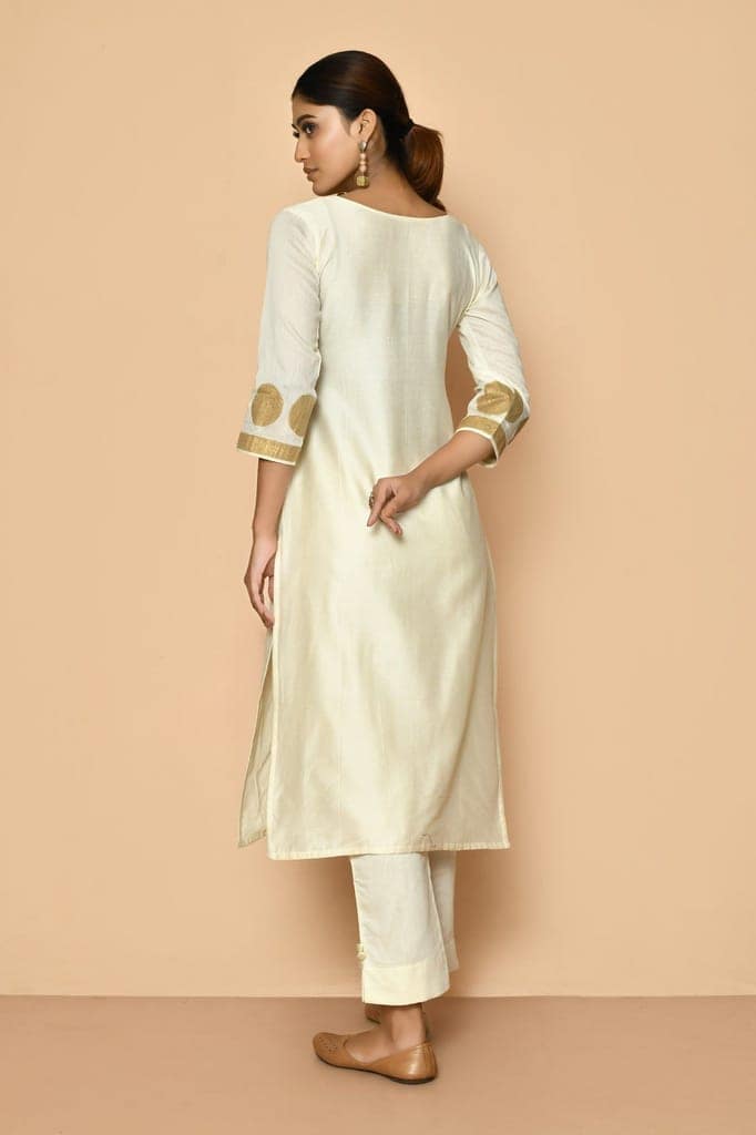 Freya ivory handloom maheshwari silk kurta set view 8
