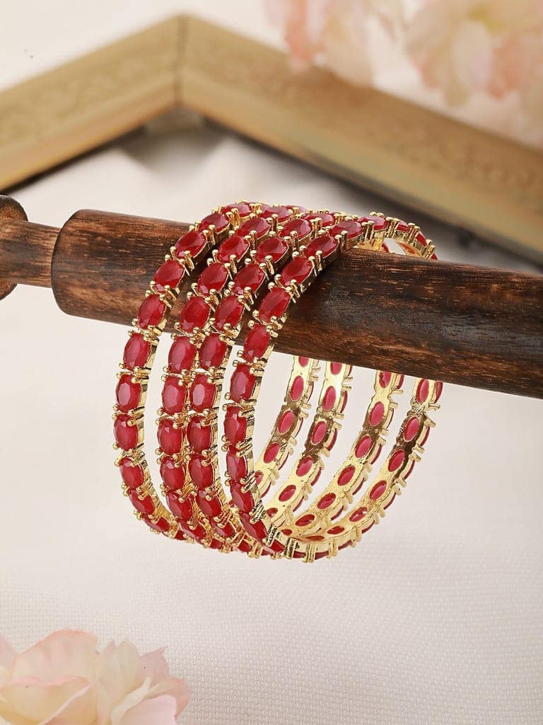 Set of 4 Gold Plated Red Ruby Stone Studded Bangles view 2