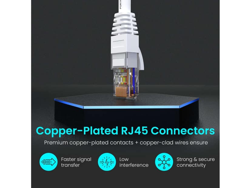 Portronics Net X1 Cat6 Certified Ethernet Cable, 1000 Mbps Speed, 250 MHz Bandwidth, Copper-Plated Connectors & Copper Clad Wires, PVC Cable -White view 3