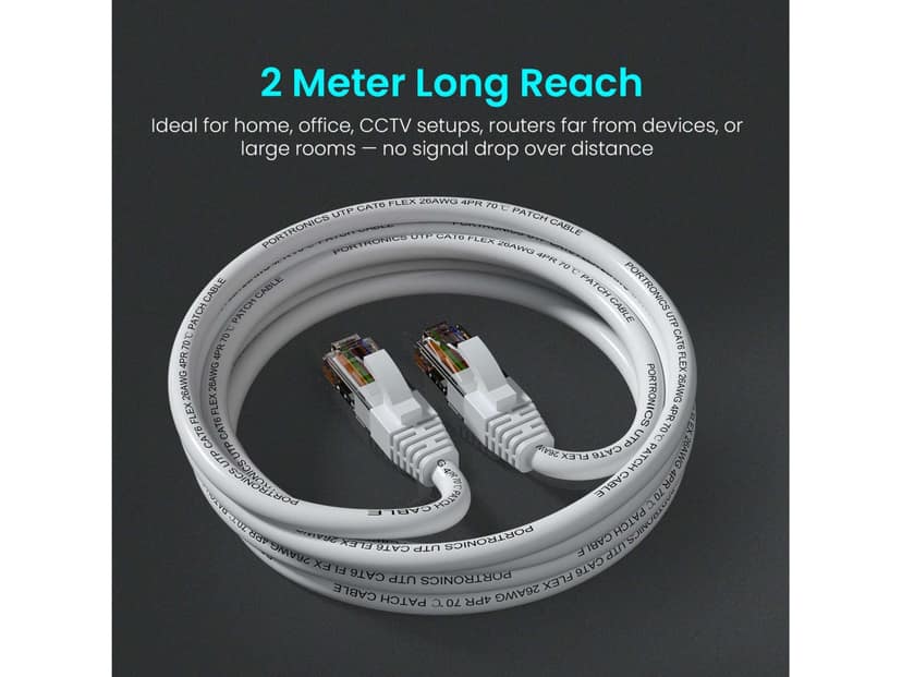 Portronics Net X1 Cat6 Certified Ethernet Cable, 1000 Mbps Speed, 250 MHz Bandwidth, Copper-Plated Connectors & Copper Clad Wires, PVC Cable -White view 4