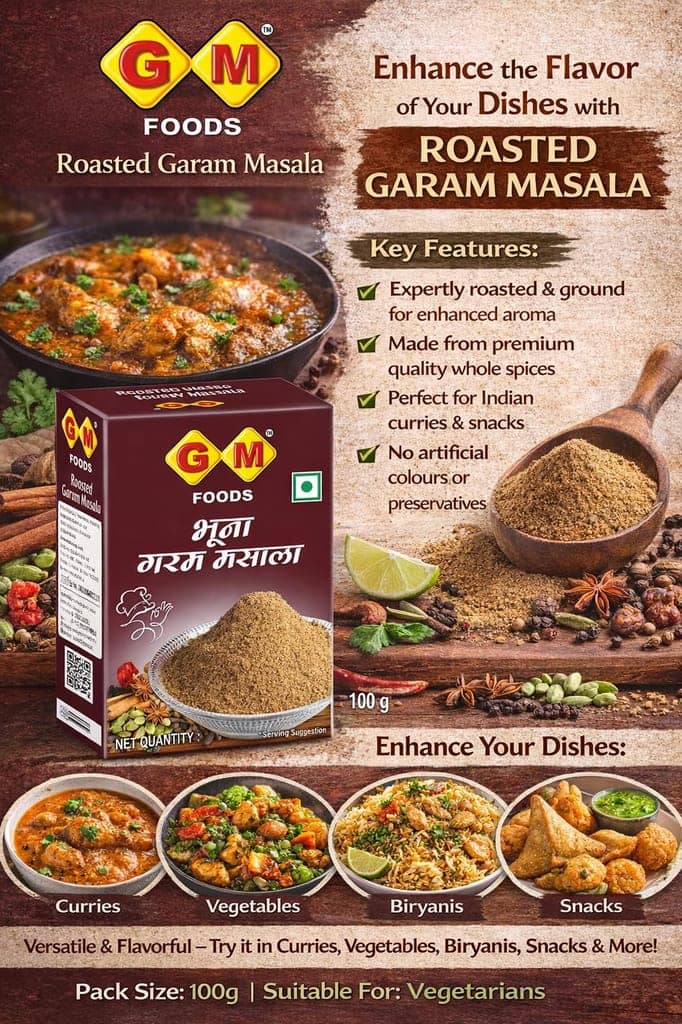 GM Foods Roasted Garam Masala Powder 100 Gram (PACK OF 1 )| Authentic Indian Flavor | Spicy & Aromatic Blend | Multipurpose Masala Powder | Aromatic & Flavourful | Hygienically Packed | No Preservatives view 3