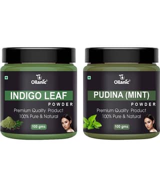 Oilanic 100% Pure Indigo Leaf Powder & Pudina Powder For Skincare Hair Mask 200 g Pack of 2