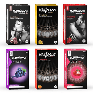 Manforce Multi-Variant Flavoured Condoms - 10 Pieces (Pack of 6) Transparent Large