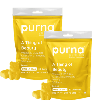 Purna Gummies Vitamin C Lemon & Zinc for Adults & Kids, Immunity Boost, Skincare 30 No.s (Pack of 2)