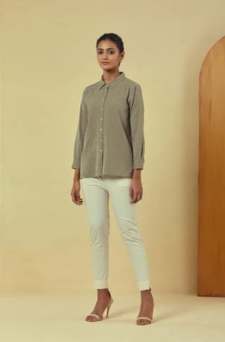 Maya Olive Green Handwoven Striped Shirt