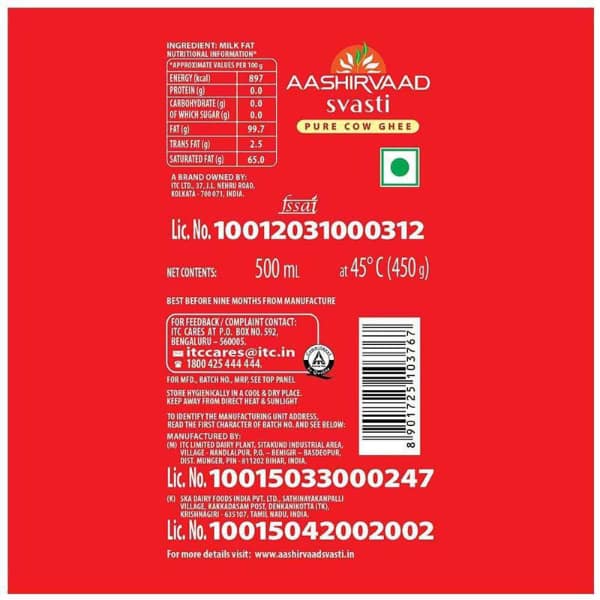 Aashirvaad Svasti Ghee Pack 500 Ml view 2