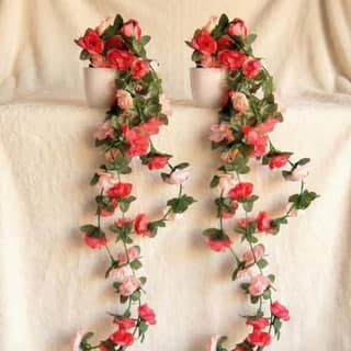 Artificial Hanging Garland with Pot – 60cm Rose Vine, 10cm Decorative Pot for Table, Shelf & Wall Decor (2)