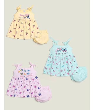 Mars Infiniti Pack of 3 Baby Girls Cotton Frock ( Yellow & Pink )