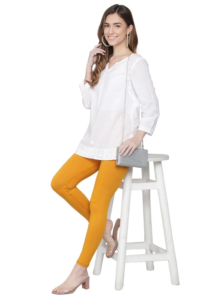 SOFT COLORS Women's Skinny Fit Ethnic Wear Ankle Length Leggings (Mustard Color) view 2
