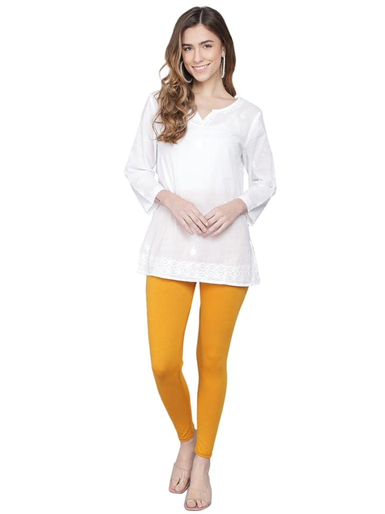 SOFT COLORS Women's Skinny Fit Ethnic Wear Ankle Length Leggings (Mustard Color) view 3