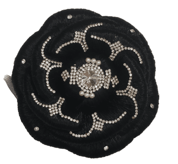Black Bun Hair Extension with Rhinestones & Pearls view 4