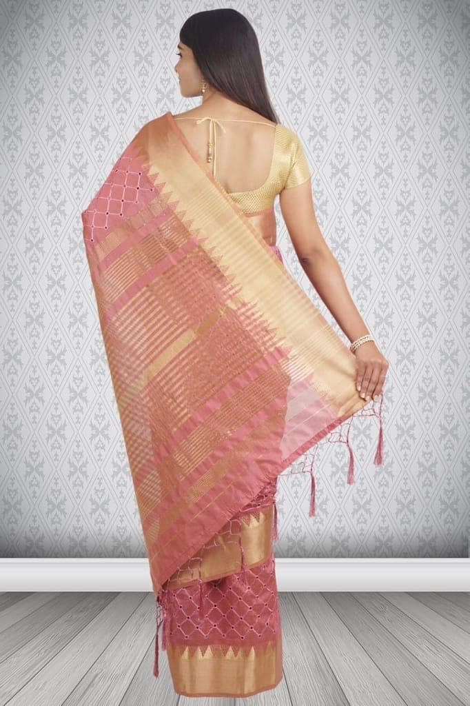 Lilac Linen Saree With Embellished Design view 2