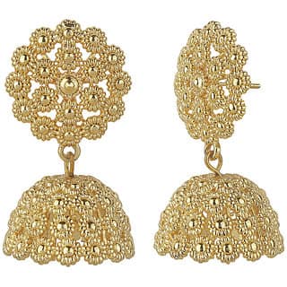 Flower Filigree Jhumki Earrings for Women's Color Golden Brass Copper Material Earrings for Women's Fashion Jewelry view 2