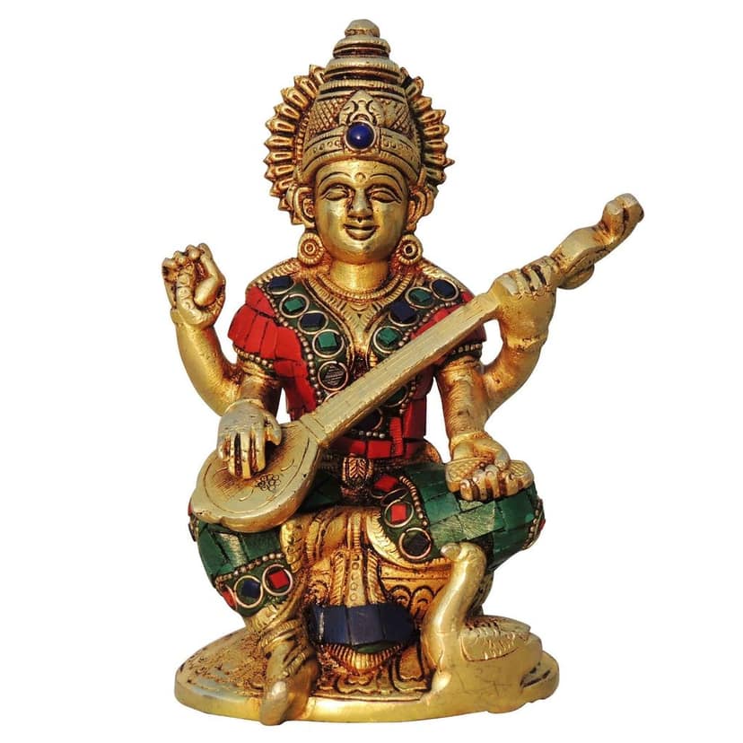 Brass Laxmi?Ganesh?Saraswati Idol Set with Stone Finish - Luxury Showpiece, Height : 6.5 Inch (BSMAS1006 S) view 3