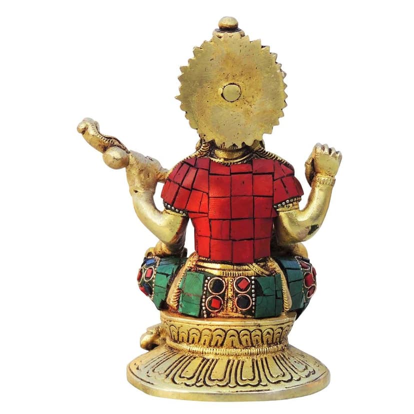 Brass Laxmi?Ganesh?Saraswati Idol Set with Stone Finish - Luxury Showpiece, Height : 6.5 Inch (BSMAS1006 S) view 4