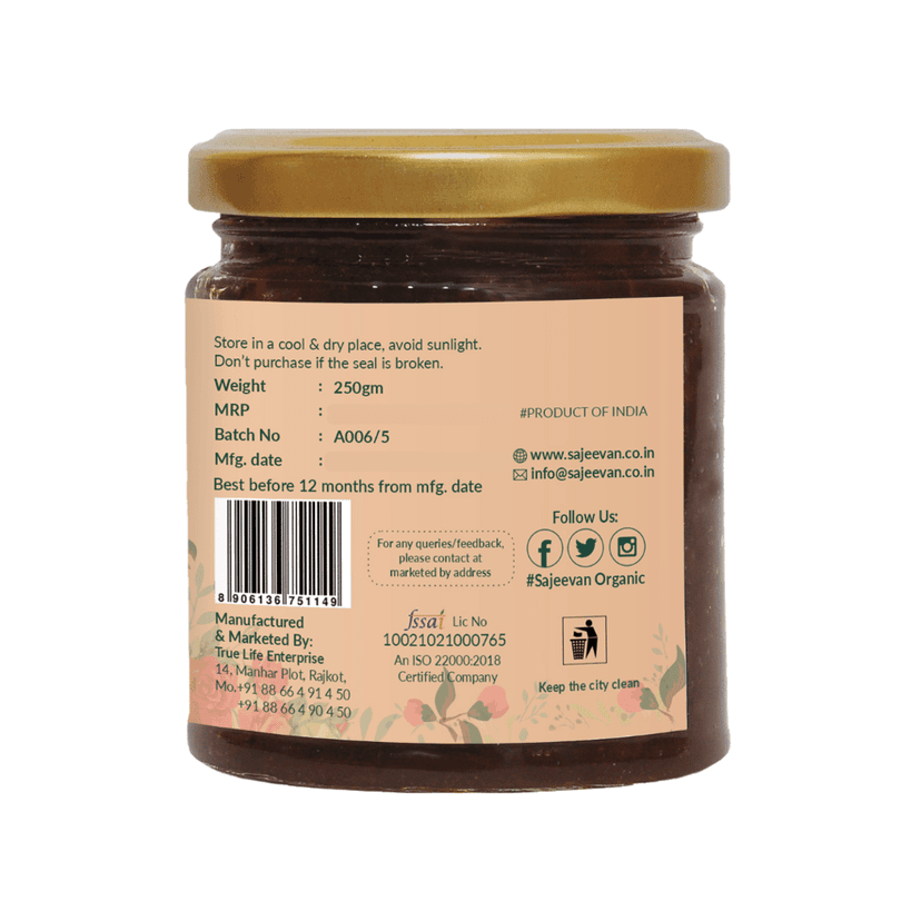 Sajeevan Organic Gulkand – Premium Rose Petal Preserve in Glass Jar | Natural Ayurvedic Sweet with Sun-Dried Damask Roses & Natural Sugar - 250gm view 3