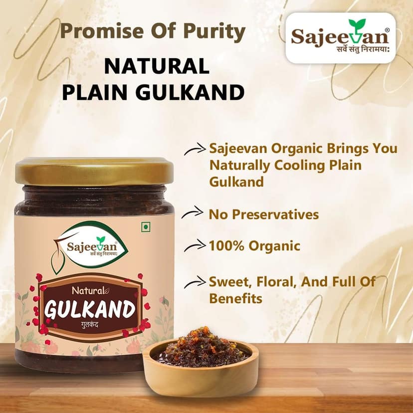 Sajeevan Organic Gulkand – Premium Rose Petal Preserve in Glass Jar | Natural Ayurvedic Sweet with Sun-Dried Damask Roses & Natural Sugar - 250gm view 8