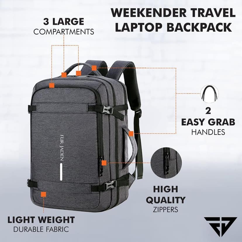 40L Weekender Travel Laptop Backpack with Anti Theft Pocket, Organizer, 15.6 Inch Padded Laptop Sleeve and Dual Handles