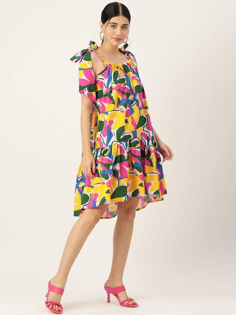 Printed Cotton A-line Dress view 3