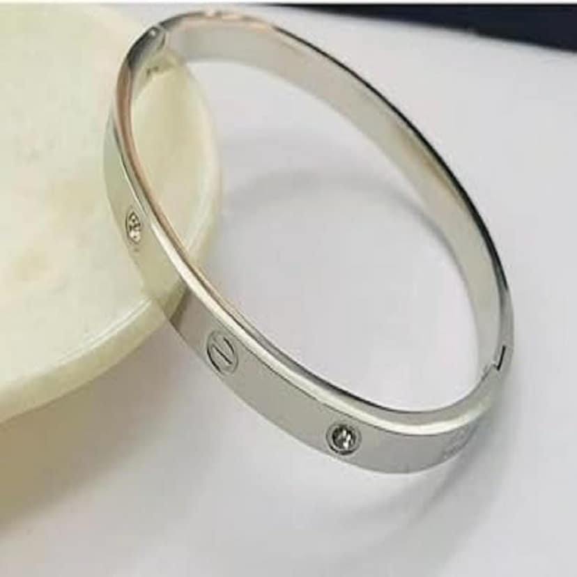 Classic Stainless Steel Love Band Bracelet | Anti-Tarnish, Cubic Zirconia Studded Bangle Kada | Latest Stylish Gifts for Women and Girls view 3