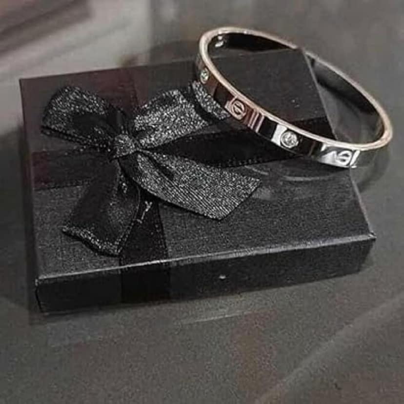 Classic Stainless Steel Love Band Bracelet | Anti-Tarnish, Cubic Zirconia Studded Bangle Kada | Latest Stylish Gifts for Women and Girls view 5