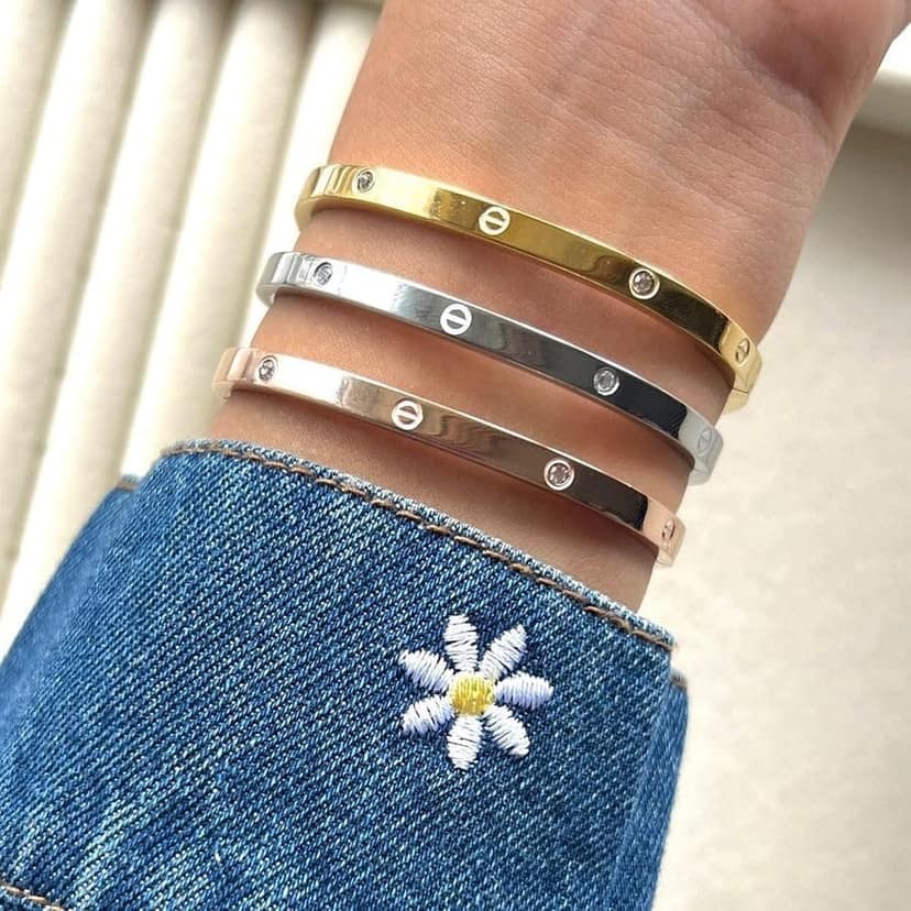 Classic Stainless Steel Love Band Bracelet | Anti-Tarnish, Cubic Zirconia Studded Bangle Kada | Latest Stylish Gifts for Women and Girls view 6