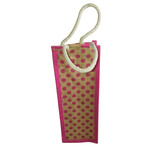 Pink Polka Dot Jute Bottle Bag view 4