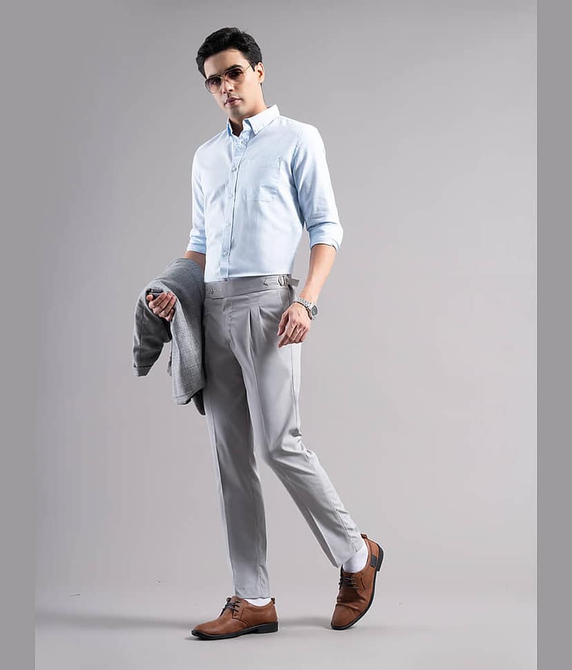 Paul Street Slim Men's Formal Trouser - Silver ( Pack of 1 ) view 5