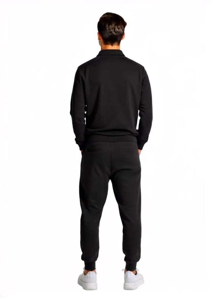 HAZAWA Men's Black Casual Tracksuit Set – Zip Collar Tshirt & Joggers, Stylish, Fashionable, gymwear, All Seasons Wear, Tracksuit view 2